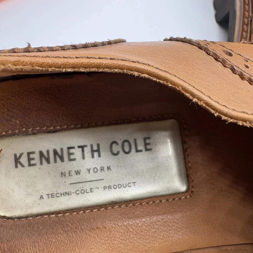 KENNETH COLE Wing Tip Oxford Men's Size 9 Tan‎ Leather Techni-Cole Dress Shoe